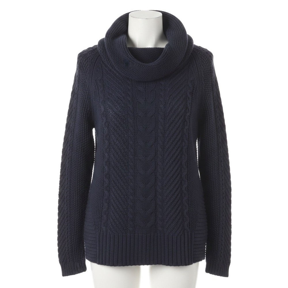 Cabi Sweater Women Small Navy Blue Cowl Neck Cable Knit Chunky Cotton Blend 3168